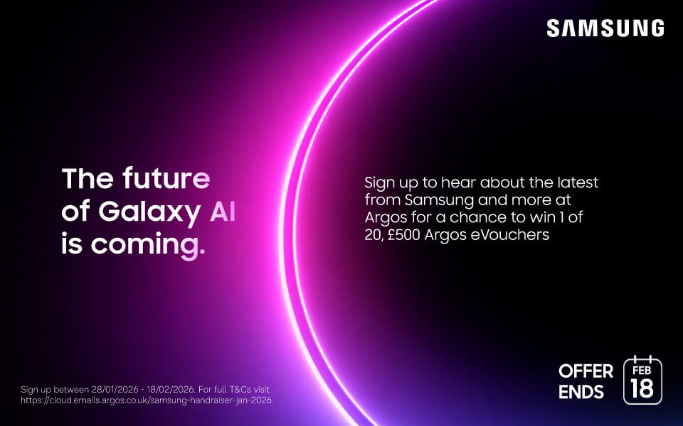 Be 1 of 20 to win a £500 Argos eGift voucher - Exclusively for Samsung fans!